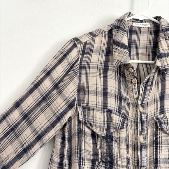 Free People x CP Shades Blue Cream Plaid Long Sleeve Button Down Tunic XS Shirt - Picture 6 of 10